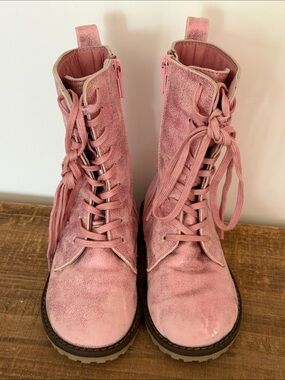 Pazitos Los Angeles Pink Distressed Leather Combat Boots Girls EU 24/US 8